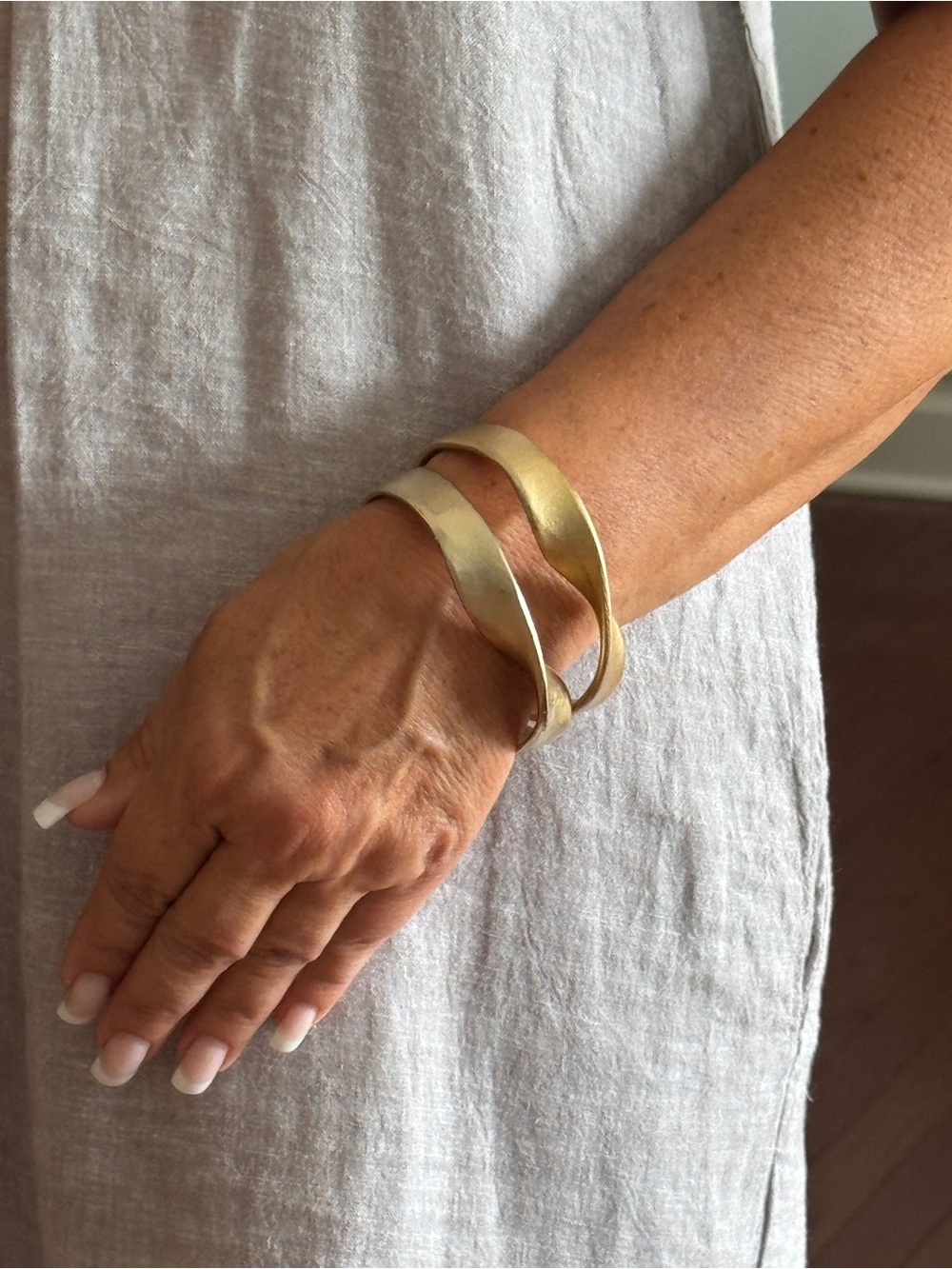 CHICO'S (2) Sculpted Gold Open Wave Cuff Bracelet